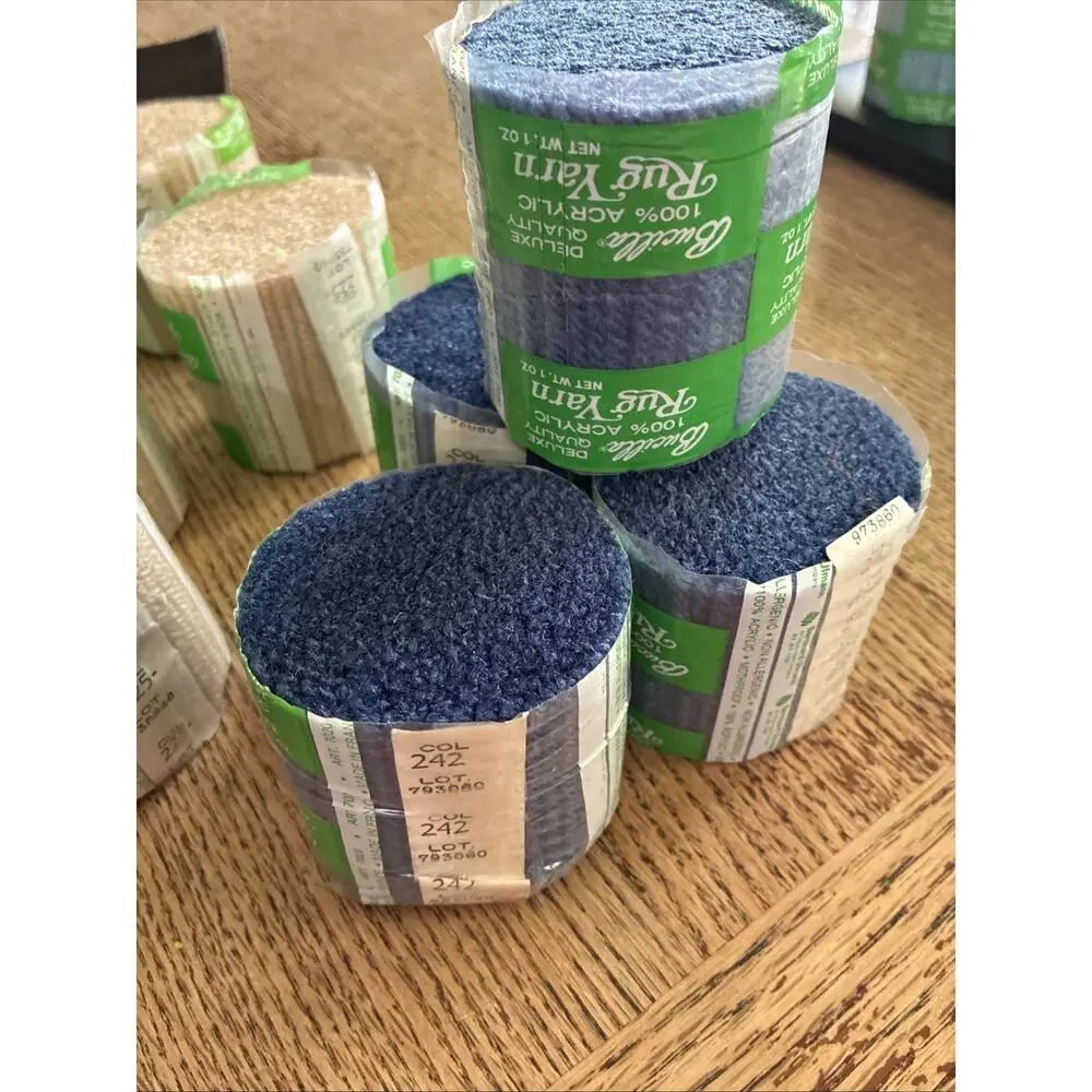 NEW Lot 16 X Vintage Bucilla Acrylic Latch Hook Rug Yarn Blue Green Tan